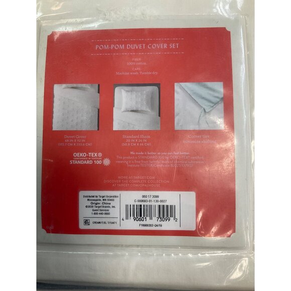 Pom Pom Duvet Cover Set With Shams Twin/XL Cotton Blend White Textured Bedding - Picture 7 of 7